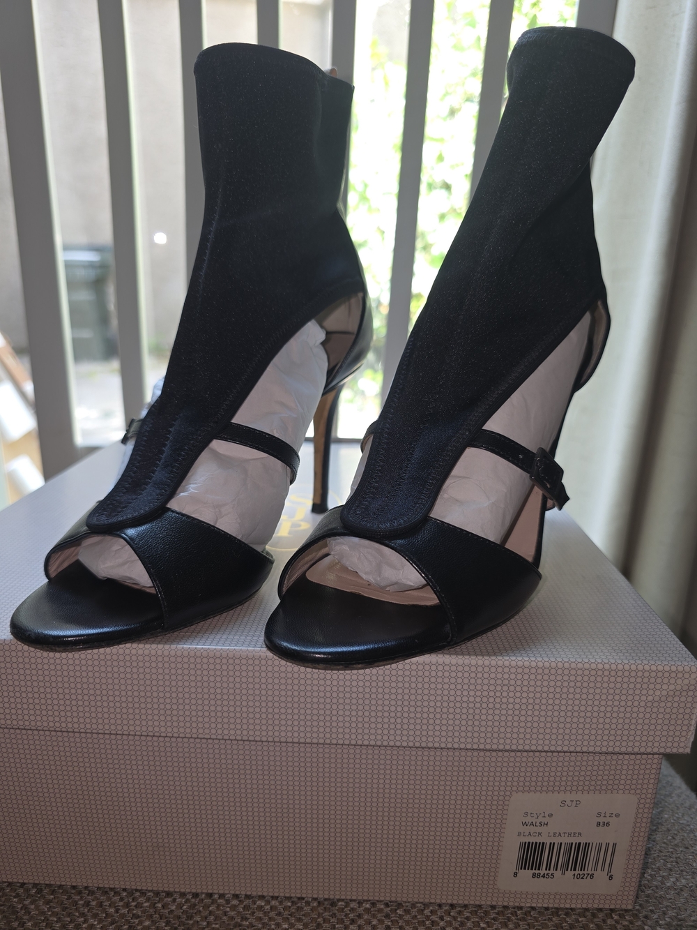 SJP by Sarah Jessica Parker Black Open-Toe Stiletto Sock Booties